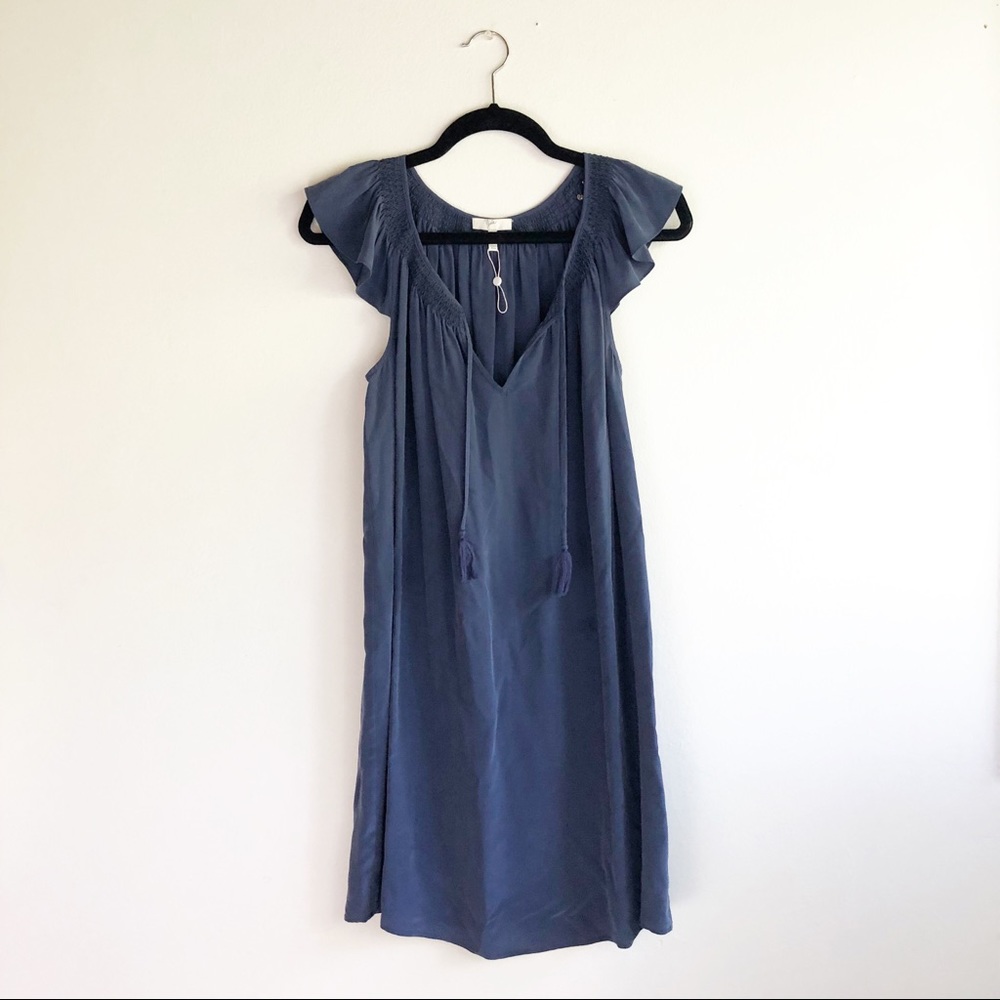 Joie Fayaline Silk Dark Navy Flutter Sleeve Dress